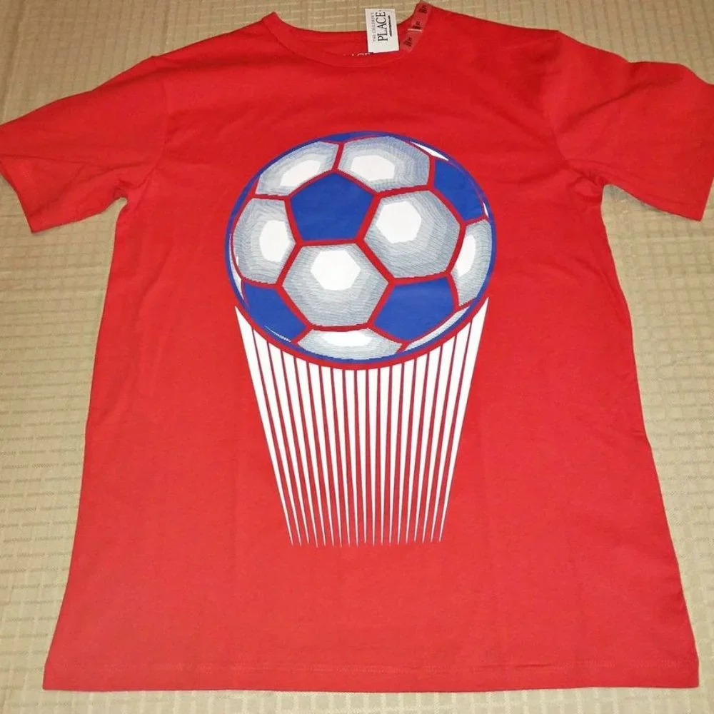 The Children's Place boys Unisex t shirt red soccer ball XL 14 K-353